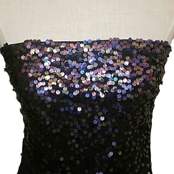 Express Iridescent Metallic Sequins High-Low Strapless Tube Top w/Built-In Bra M - Picture 6 of 16